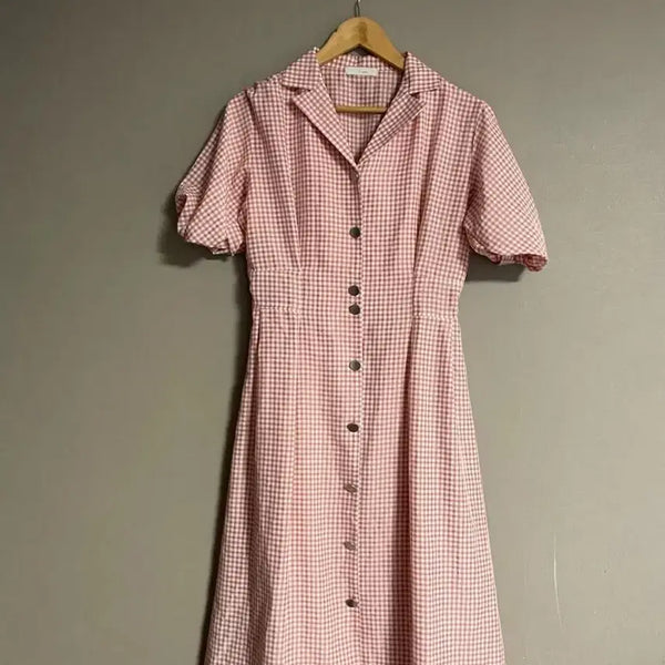 [BUNJANG] Jigott Gingham Check Linen Blend Long One-Piece Dress (Free Size) / 깨끗)지고트 여름용 다아한 롱원피스 ( 프리사이즈]