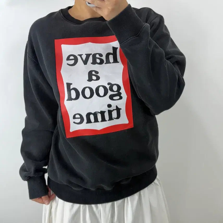 [BUNJANG] Have A Good Time Black Sweatshirt / [L] 해브어굿타임 블랙 맨투맨