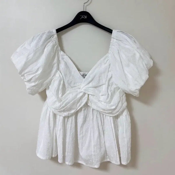[BUNJANG] Thetis Twist Dot Front Blouse White / 더티스 트위스트 도트 프론트 블라우스 화이트 빈티지 thetis