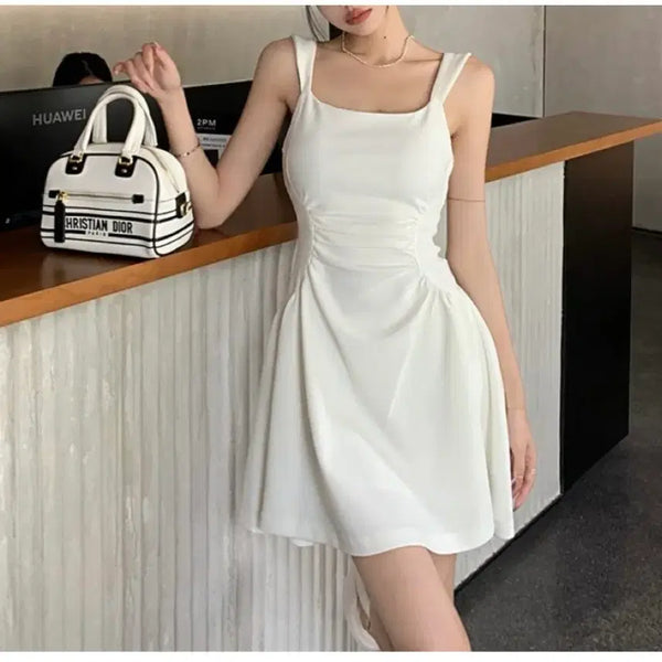 [BUNJANG] White Shirring Mini Dress / 화이트 셔링 미니 원피스