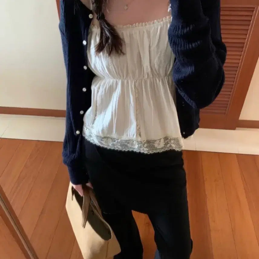 [BUNJANG] Pretty Young Thing (PYT) Arrows Linen Cardigan Navy / Pyt 프리티영띵 어로즈 린넨 가디건