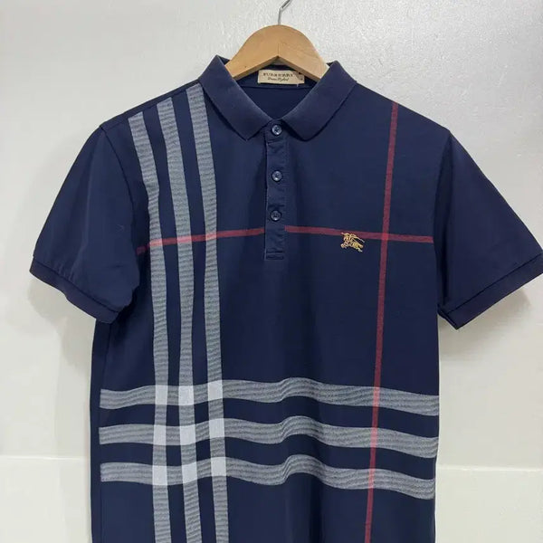 [BUNJANG] Burberry Check Short-Sleeve Polo Shirt Navy / 버버리 체크 반팔 카라티 네이비