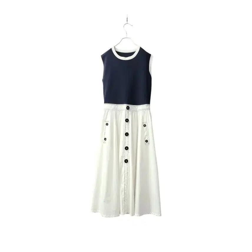 [BUNJANG] Mix Knit Layered Dress Navy/White / 새상품/ 쫀쫀 니트 믹스 원피스
