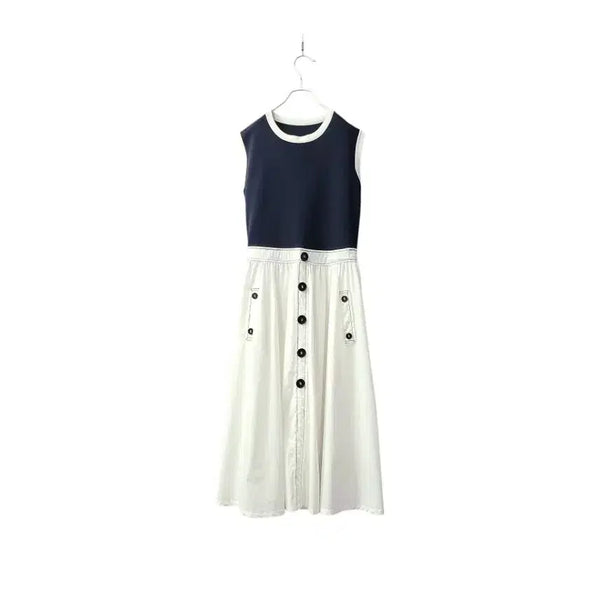 [BUNJANG] Mix Knit Layered Dress Navy/White / 새상품/ 쫀쫀 니트 믹스 원피스