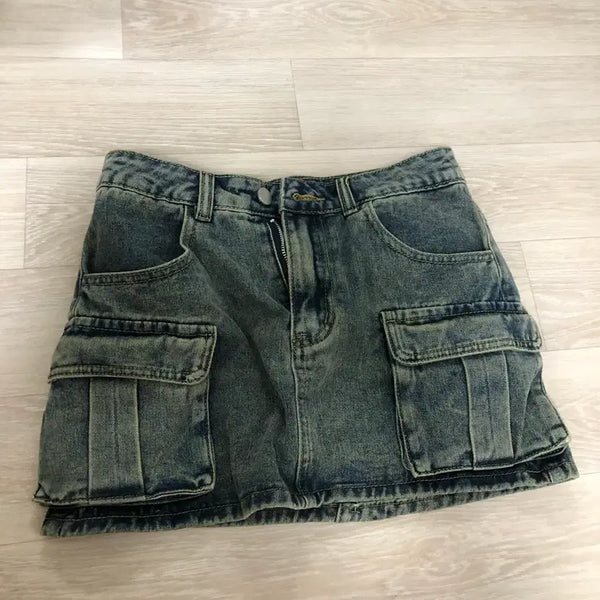 [BUNJANG] Denim Mini Skirt with Cargo Pockets / 청치마 팔아요