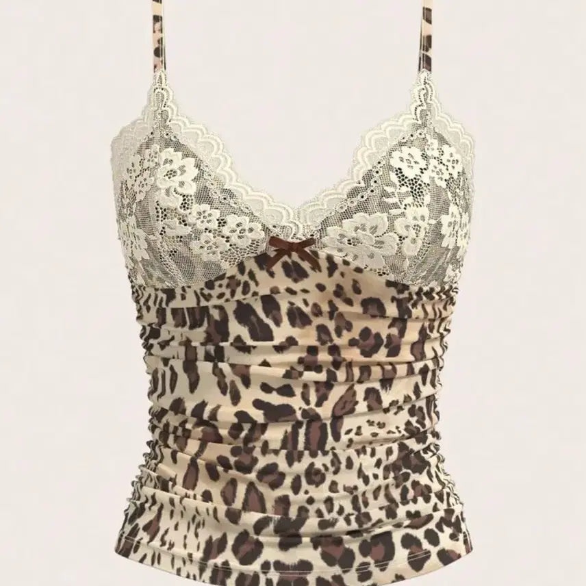 [BUNJANG] Shein Leopard Lace Camisole S / 쉬인 레오파드 레이스 나시 S 갸루