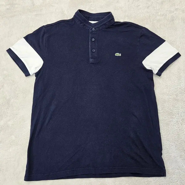 [BUNJANG] Lacoste China Collar Pique Shirt Navy White Color Block / 라코스테 차이나카라 피케셔츠 네이비 화이트 배색