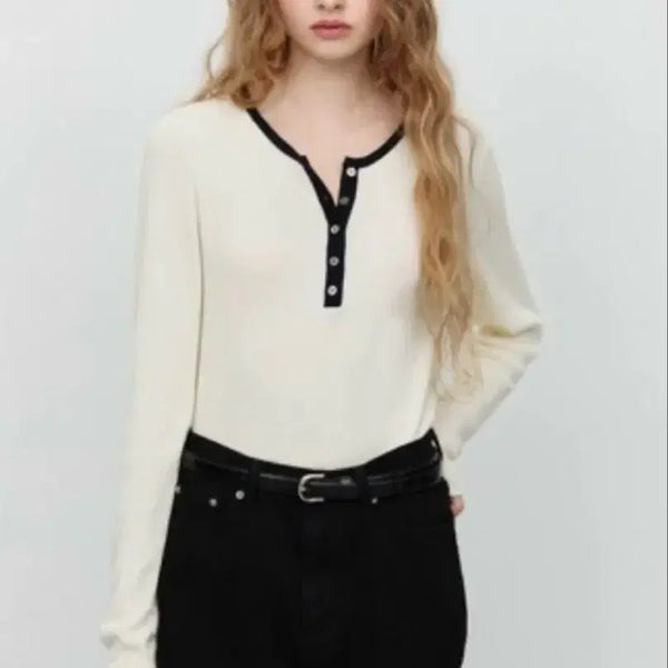 [BUNJANG] Dunst Women's Button Round Neck Knit 24SS / 던스트 여성용 버튼 라운드넥 니트 24SS