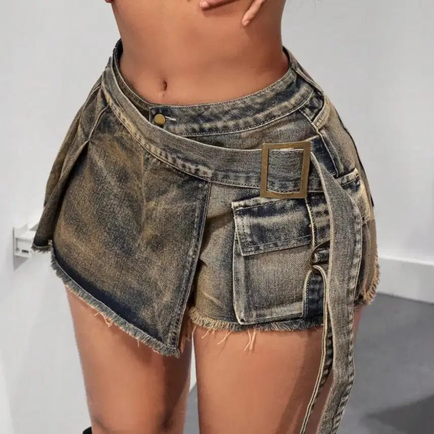 [BUNJANG] SHEIN Denim Cargo Wrap Skirt / SHEIN 쉬인 데님 카고 랩 스커트 S 치마바지