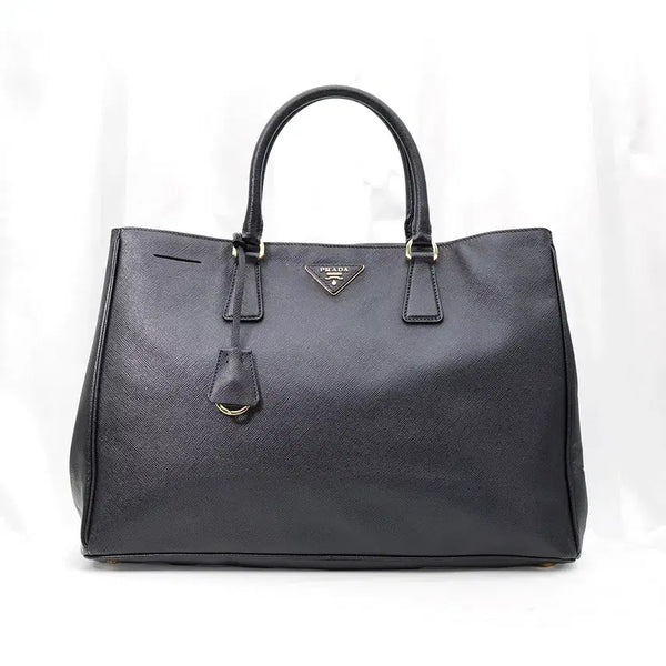 [BUNJANG] Prada Saffiano Gold Triangle Logo Tote Bag Black / 프라다 블랙 사피아노 금장 트라이앵글 토트백