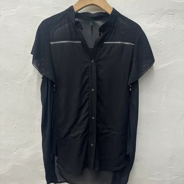 [BUNJANG] United Colors of Benetton Women's Black Cap Sleeve Blouse Shirt - Rayon Blend - Size 85 / 베네통 여 셔츠 블랙/블라우스/인견혼방/캡소매 85