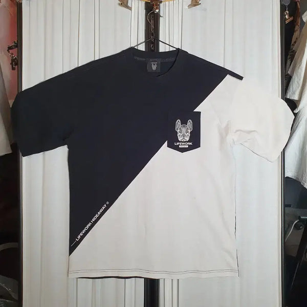 [BUNJANG] LifeWork French Bulldog Color Block Short Sleeve T-Shirt Black / 라이프워크 프렌치불독 배색 반팔티 블랙 105사이즈 추천합니다  2508