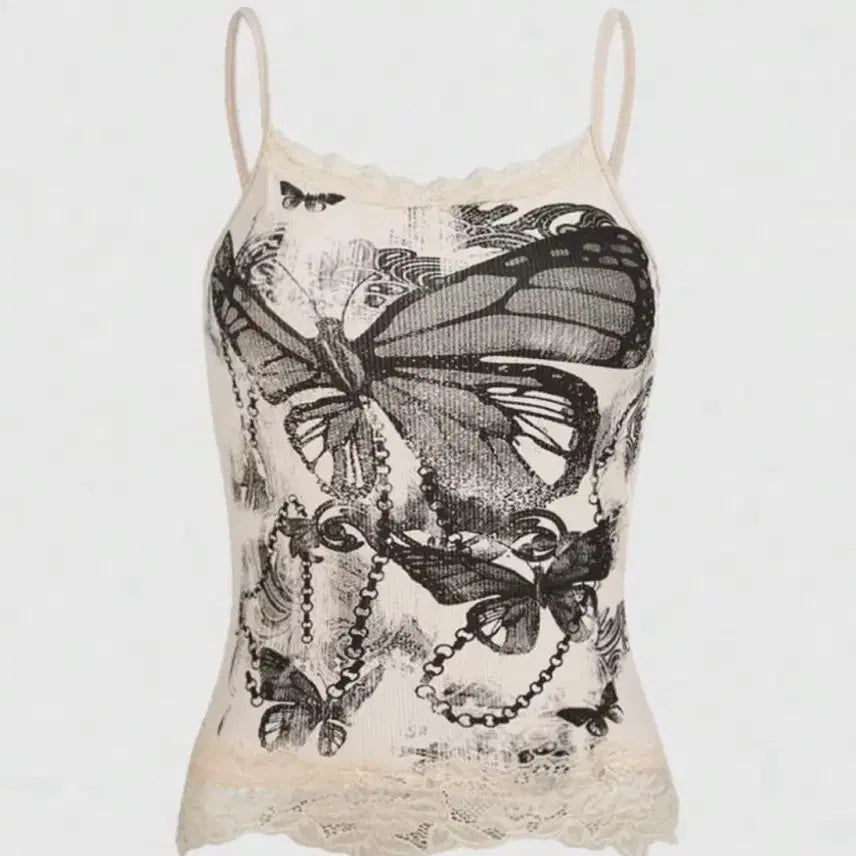 [BUNJANG] Butterfly Lace Tank Top - Gal Style / 나비 레이스 나시 갸루