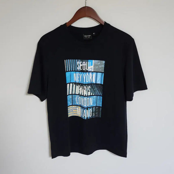 [BUNJANG] Intercrew Seoul X New York Printing Short-Sleeve T-Shirt Navy / 인터크루 반팔티 서울 X 뉴욕 프린팅 반팔 티셔츠 네이비 [95]