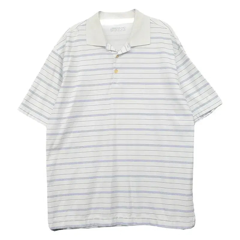 [BUNJANG] Nike Striped White Short Sleeve Polo Shirt XXL / 나이키 스트라이프 화이트 반팔 카라티 XXL