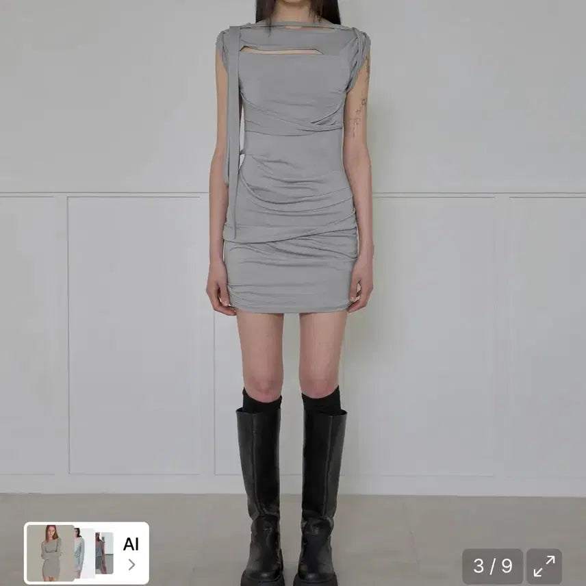 [BUNJANG] Flare-up Drape Shirring Mini Dress / 플레어업 드레이프 셔링 미니 드레스