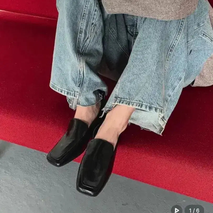 [BUNJANG] Metier ME2401 Square Stitch Loafers Black / 메티에 me2401 스퀘어 스티치 모노 로퍼 블랙