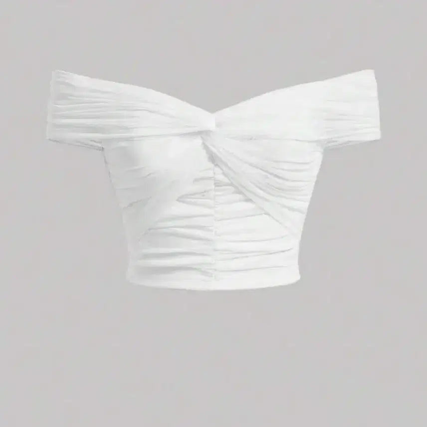 [BUNJANG] White Off-Shoulder Shirring Crop Top / 화이트 오프숄더 셔링 크롭탑