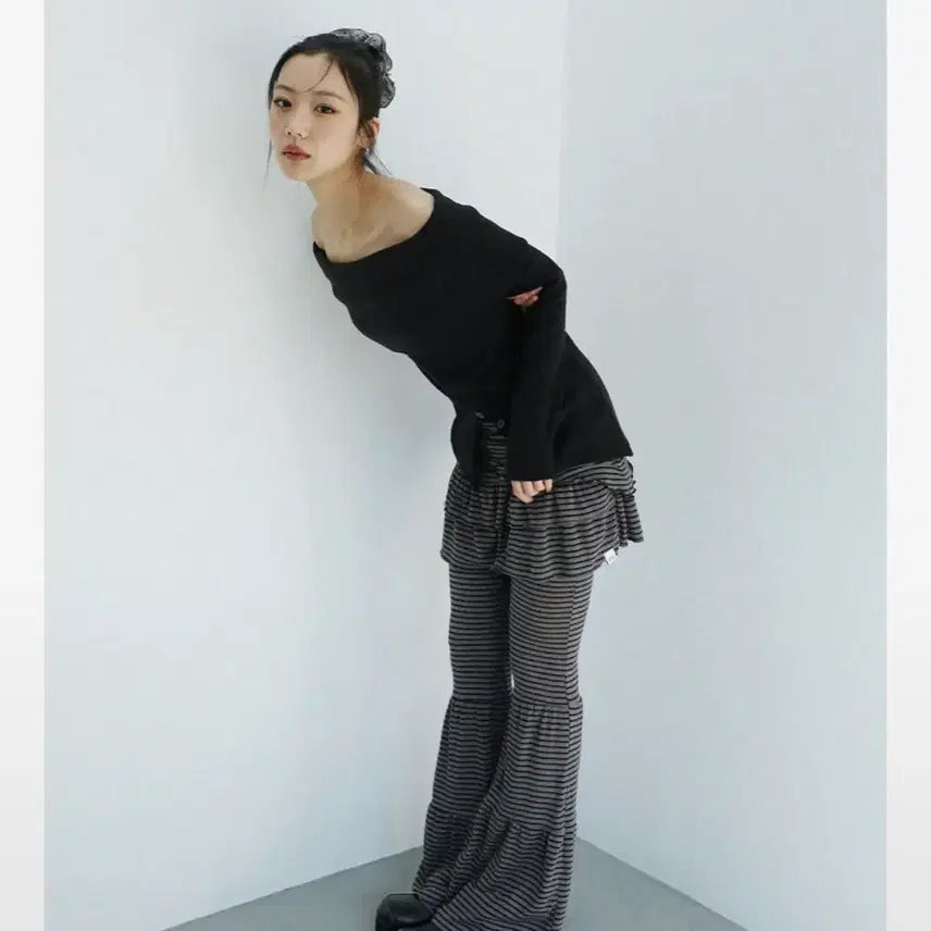 [BUNJANG] Aguri Shadow Ruffle Stripe Skirt Pants / 어글이쉐도우 캉캉 스트라이프 스커트 팬츠