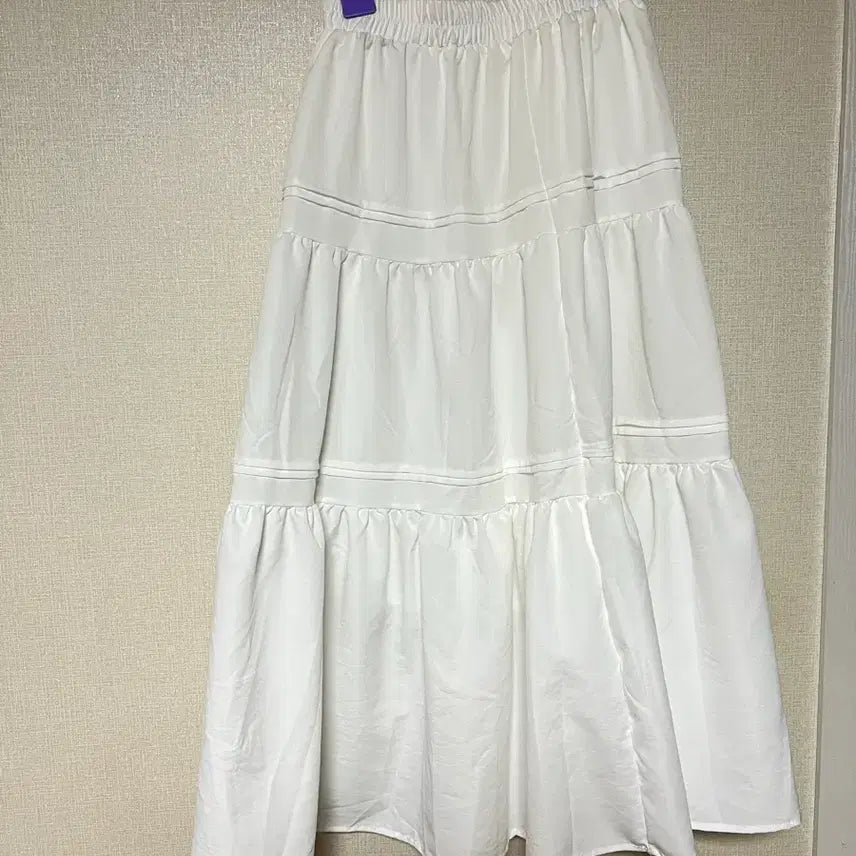 [BUNJANG] Women's White Casual Long Skirt / 여성 허리밴딩 화이트 롱 스커트 새상품
