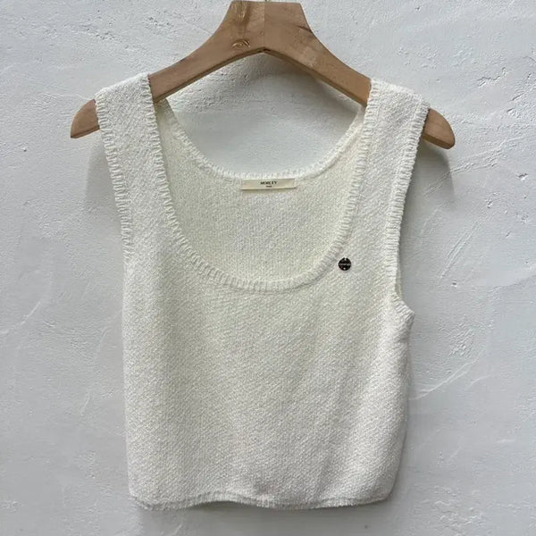 [BUNJANG] Moiety Seoul Women's Sleeveless Knit Cropped T-Shirt Ivory / 모이어티서울 여 티셔츠 아이보리/니트/크롭/민소매 44-55