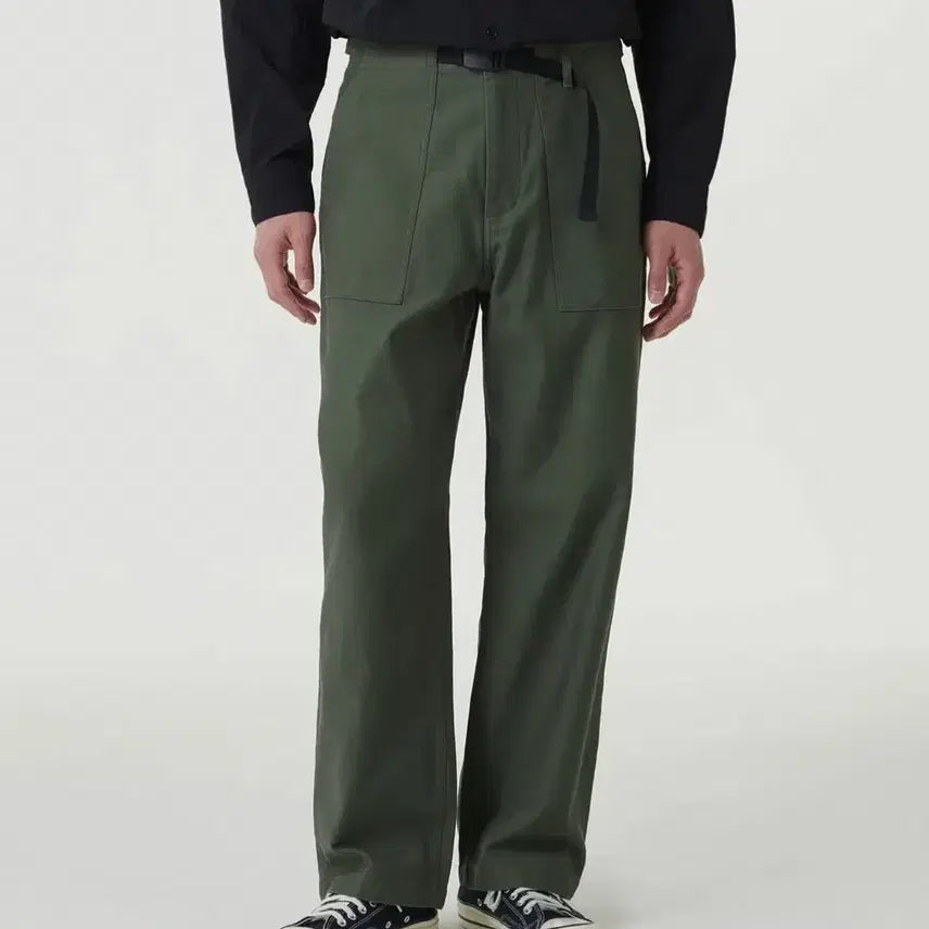[BUNJANG] Baek Satin Wide Belted Fatigue Pants Khaki Size 33 New / 백 사틴 와이드 벨티드 퍼티그 팬츠 [카키] 사이즈 33 새상품
