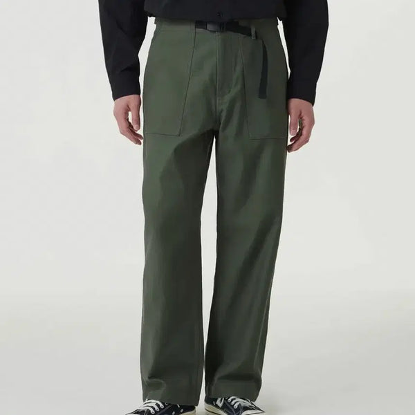 [BUNJANG] Baek Satin Wide Belted Fatigue Pants Khaki Size 33 New / 백 사틴 와이드 벨티드 퍼티그 팬츠 [카키] 사이즈 33 새상품