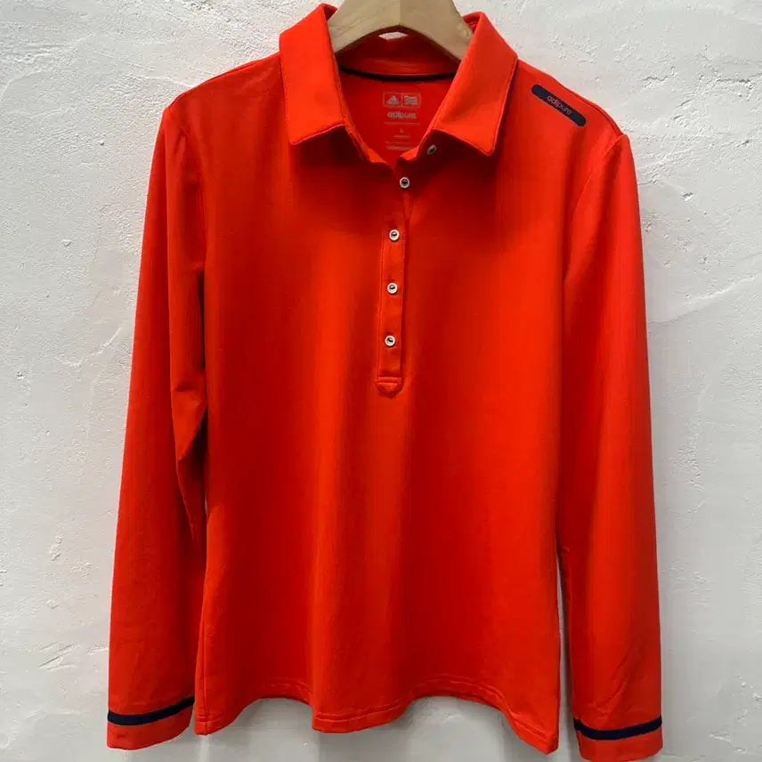 [BUNJANG] Adidas Women's Orange Adipure Functional Long Sleeve Polo Shirt - Size S / 아디다스 여 카라티 주황색/아디퓨어/기능성/긴팔 S