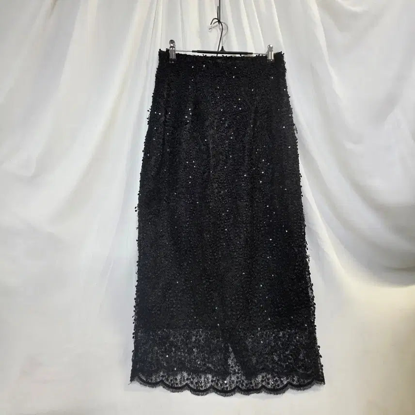 [BUNJANG] NYMPH Black Sequin Lace Long Skirt (Size 26) / NYMPH블랙 스팽글 레이스 롱 스커트25-26