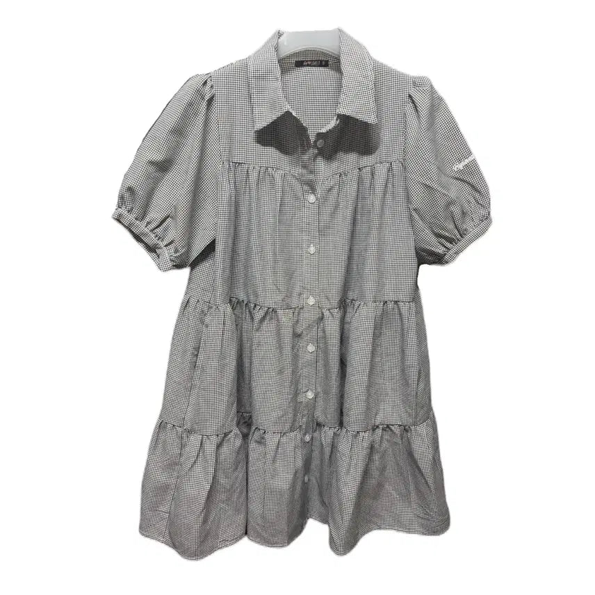 [BUNJANG] Japanese Vintage Mori Girl Eyelet Check Puff Short Sleeve Ruffle Dress Blouse / 일본 빈티지 모리걸 아일릿깔 체크 퍼프 반팔 프릴 원피스 블라우스