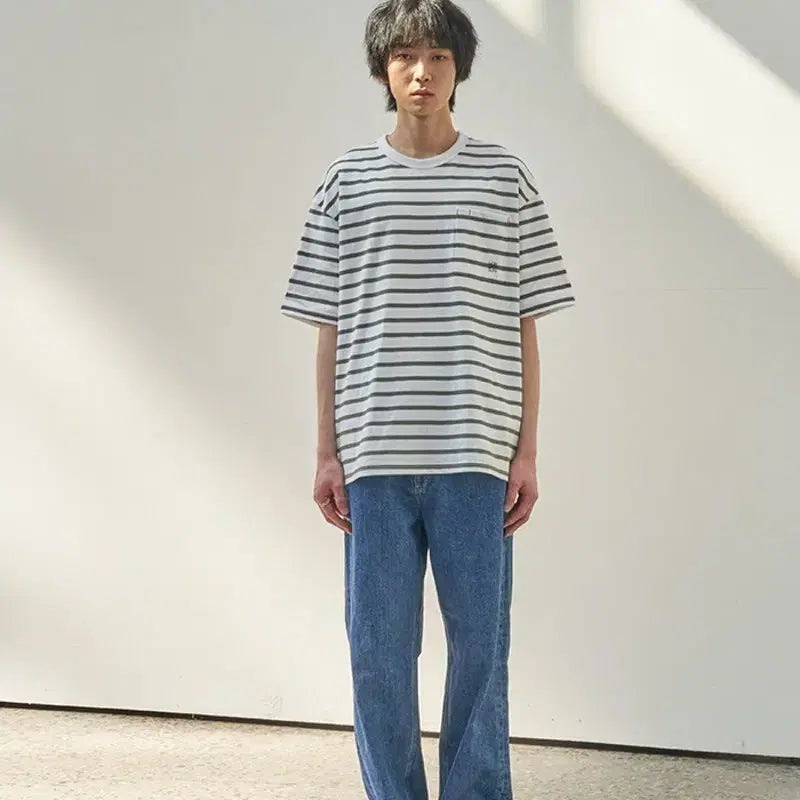 [BUNJANG] Horlisun Striped Short Sleeve T-Shirt / 홀리선(Horlisun)숏 슬리브 스트라이프 티셔츠