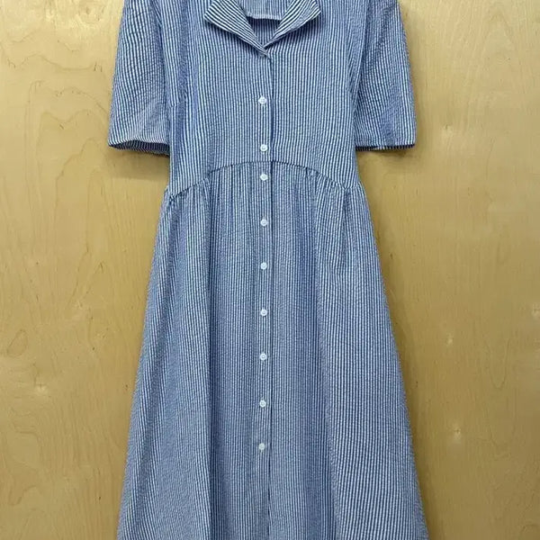 [BUNJANG] Blue Stripe Seersucker Dress / [새상품] 블루 스트라이프 시어서커 원피스