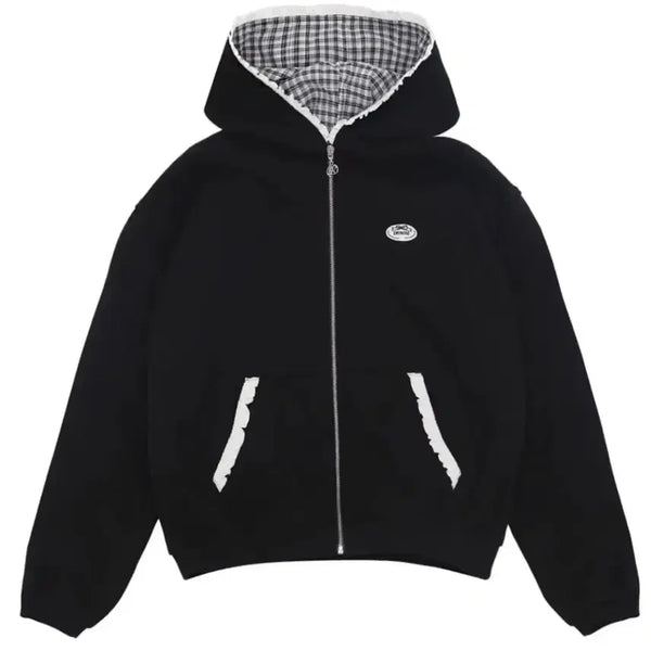 [BUNJANG] Dry Rose Ribbon Hoodie Zip-up Black / 드라이로즈 리본후드집업 블랙