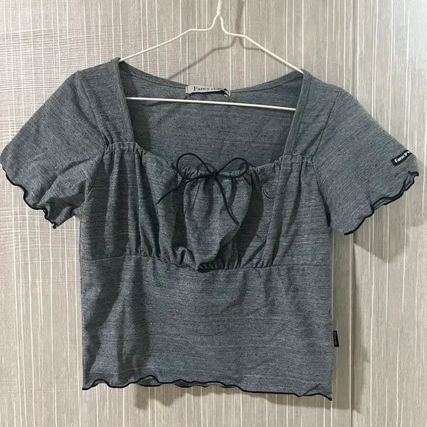 [BUNJANG] Fancy Club Blue-Gray Shirring T-Shirt / (새상품)팬시클럽 블루그레이 셔링티