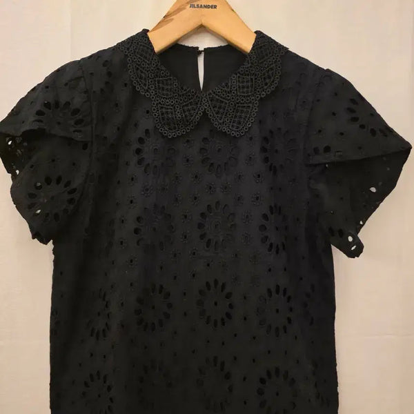 [BUNJANG] Black Punching Lace Wrap Sleeve Blouse / [새상품] 블랙 펀칭 레이스 랩소매