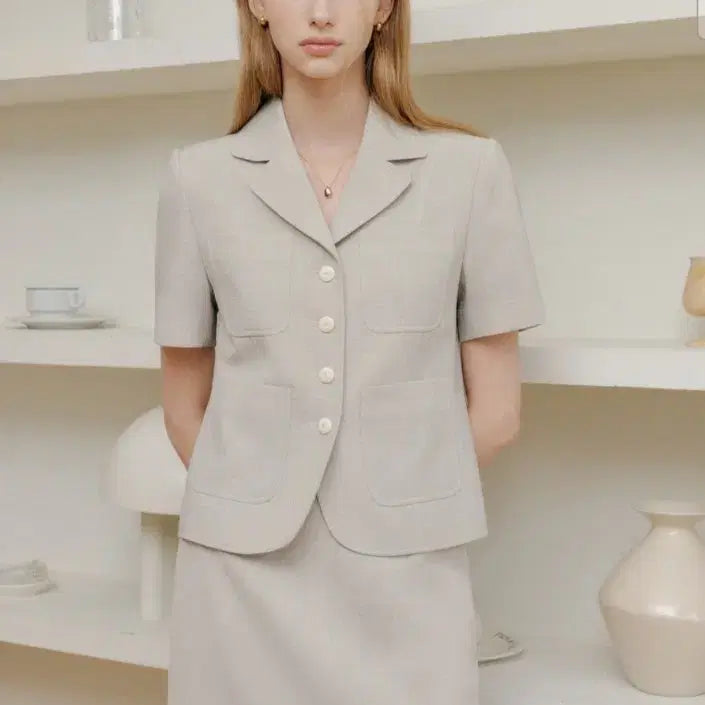[BUNJANG] Lookast Elena Summer Tweed Jacket Beige Size S / 룩캐스트 엘레나 썸머 트위드 자켓