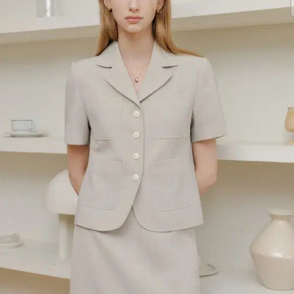 [BUNJANG] Lookast Elena Summer Tweed Jacket Beige Size S / 룩캐스트 엘레나 썸머 트위드 자켓