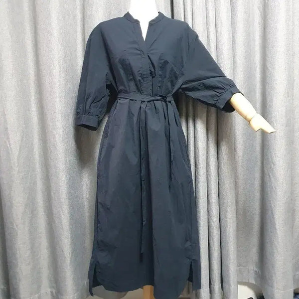 [BUNJANG] Linen Wrap Midi Dress with Belt / L자주 시어서커 허리끈 원피스
