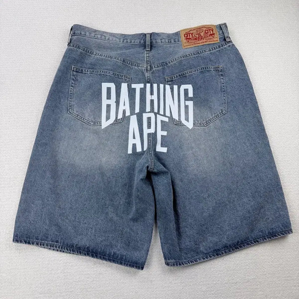 [BUNJANG] BAPE Lettering Bermuda Denim Pants / 베이프 백 레터링 버뮤다 데님 팬츠