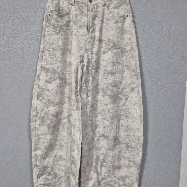 [BUNJANG] MACIE White Grey Pattern Wide Denim Pants M / MACIE 화이트 그레이 패턴 와이드 데님 팬츠 M