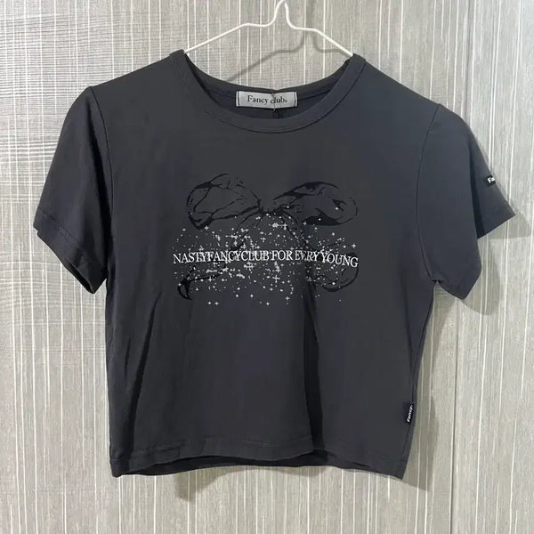 [BUNJANG] New Black Ribbon T-shirt / (새상품)팬시클럽 블랙 리본 티셔츠