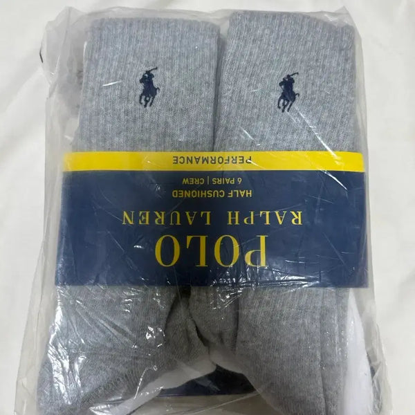 [BUNJANG] Polo Ralph Lauren Half Cushion Crew Socks 6-Pack (Mixed White+Gray+Black) / 폴로 랄프로렌 양말 하프쿠션 6팩 크루삭스 (혼합 화이트+그레이+블랙)