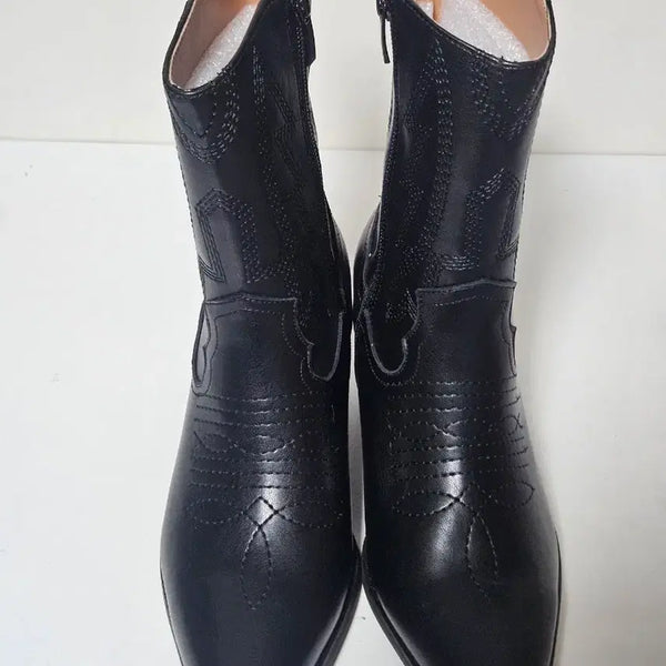 [BUNJANG] Kang Sisters Lambskin Western Ankle Boots Black Matte / 강자매 양가죽 웨스턴 앵클 부츠 블랙무광