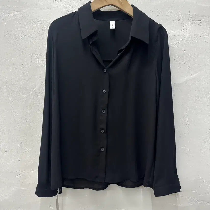 [BUNJANG] Women's Black Long Sleeve Shirt Blouse (Free Size) / 보세(한국) 여 셔츠 블랙/블라우스/긴팔 F