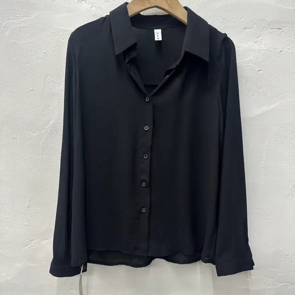 [BUNJANG] Women's Black Long Sleeve Shirt Blouse (Free Size) / 보세(한국) 여 셔츠 블랙/블라우스/긴팔 F