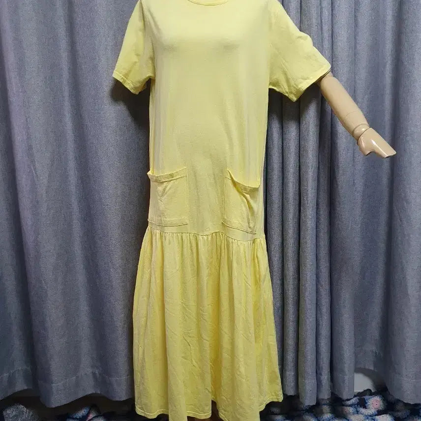 [BUNJANG] Yellow Maxi Folding Dress / 옐로 맥시 폴딩면 원피스