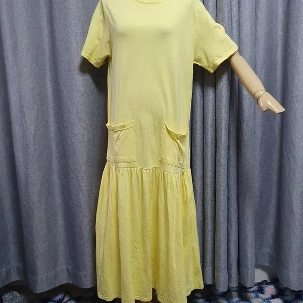 [BUNJANG] Yellow Maxi Folding Dress / 옐로 맥시 폴딩면 원피스