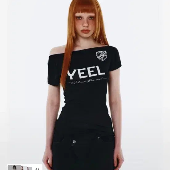 [BUNJANG] YEEL Off-Shoulder Short-Sleeve T-Shirt Black / YEEL 오프숄더 반팔 티셔츠 블랙