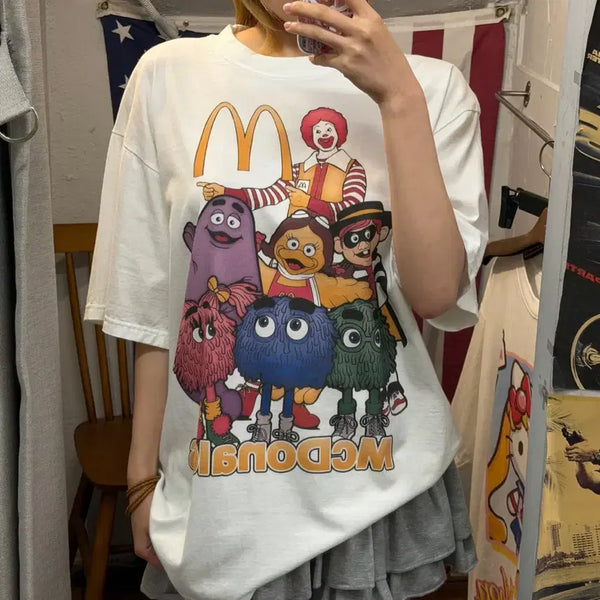 [BUNJANG] Re-printing McDonald's Squad Short Sleeve T-shirt White / 리프린팅 맥도날드 스쿼드 반팔 티셔츠 화이트