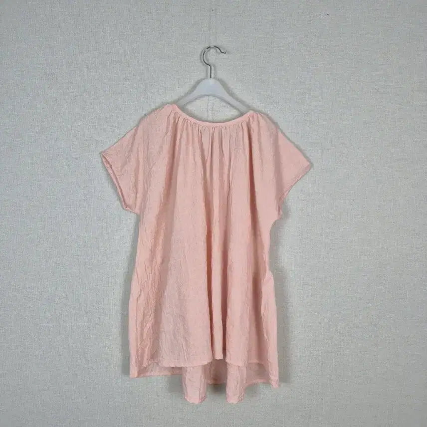[BUNJANG] Peach Pink Cotton Ribbon Back Blouse (Plus Size) / (#88,99추천)빅사이즈 면100% 피치핑크 뒷목리본 블라우스